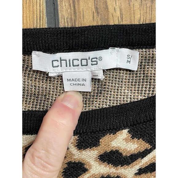 Chico's Knit Poncho Sweater Size S/M Brown Leopard Animal Print Triangle Cape - Picture 2 of 5
